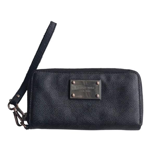 Michael Kors Wallet Womens Black  Gold Zip Around Logo Good Condition - Picture 2 of 10